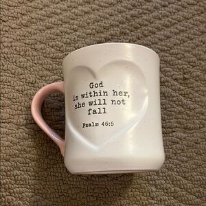 Heart Embossed White Mug with Pink Handle